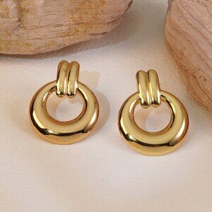 18K Gold Plated Circle Earrings, Stainless Steel